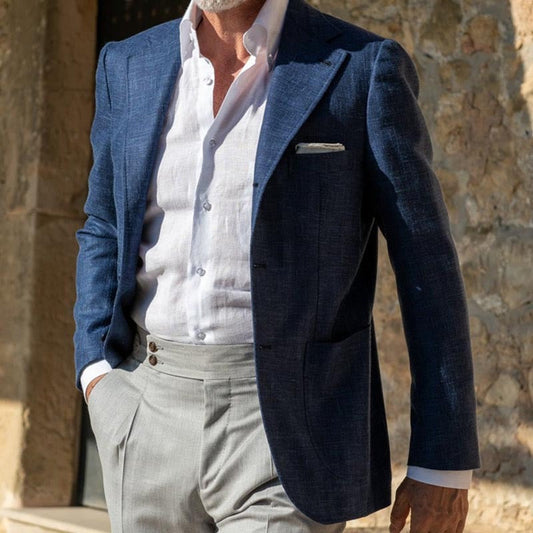Blazer homme coupe slim, tissu respirant, 2 boutons, élégant, pour un look professionnel et sophistiqué.