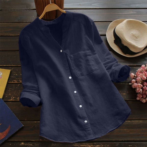 Blouse décontractée femme lin coton, coupe ample et élégante, idéale pour toutes occasions, disponible en plusieurs tailles.