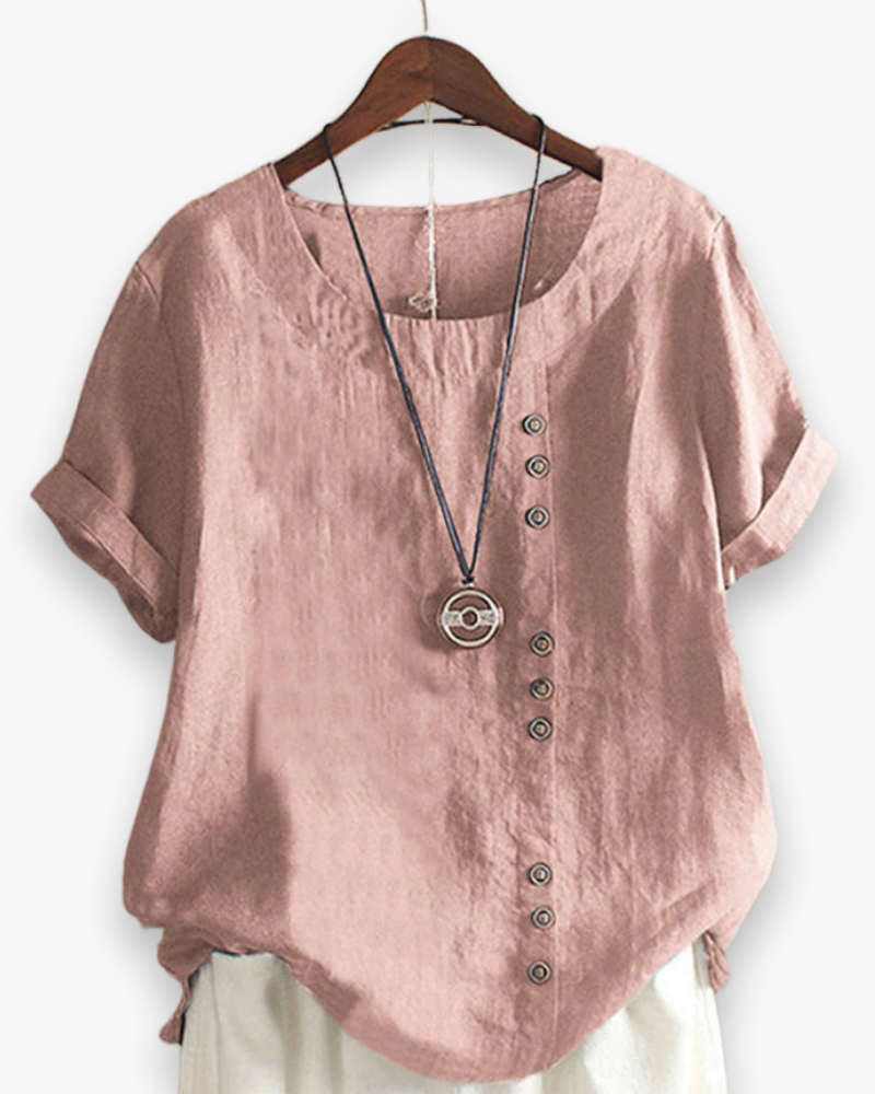 Blouse d'été décontractée, légère et boutonnée, pour femme, chic, avec tissu fluide et détails raffinés.