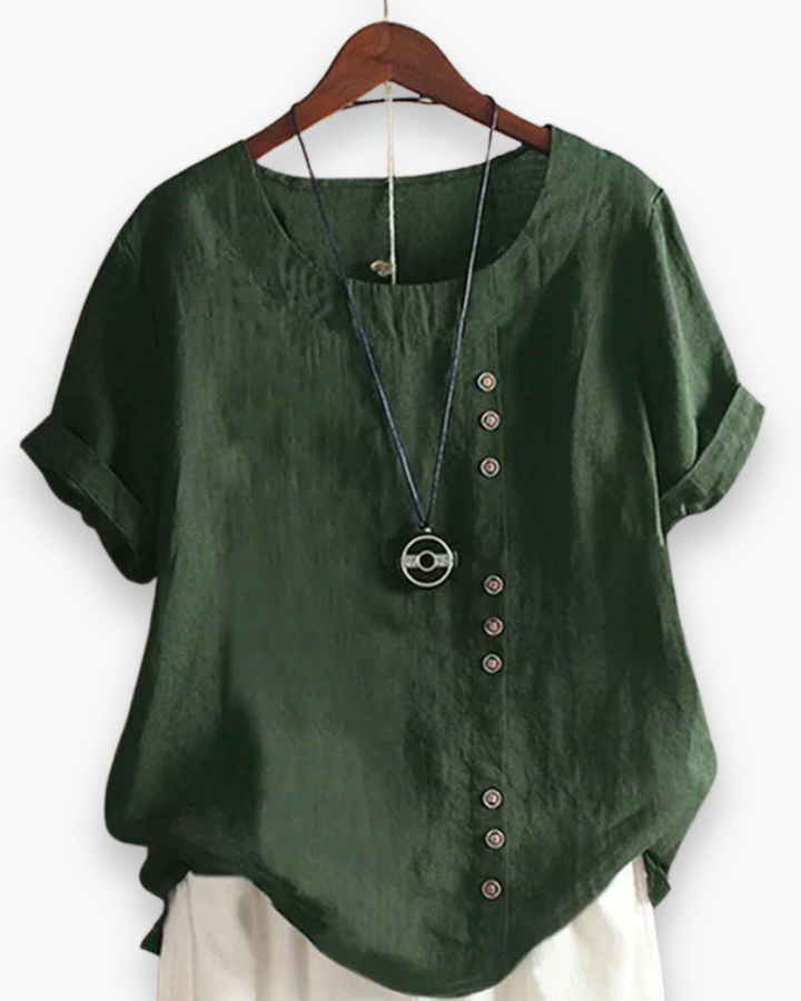 Blouse d'été décontractée, légère et boutonnée, pour femme, chic, avec tissu fluide et détails raffinés.
