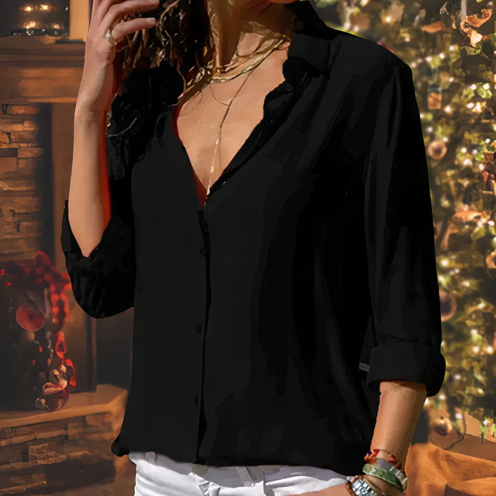"Blouse en mousseline femme élégante et intemporelle, légère et fluide, parfaite pour tenue chic et confortable."