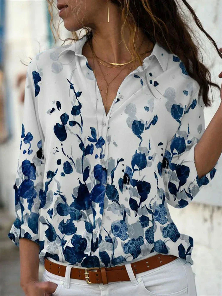 Blouse féminine élégante Séverine, coupe ludique, manches longues, tissu léger, idéal pour un look moderne et estival.