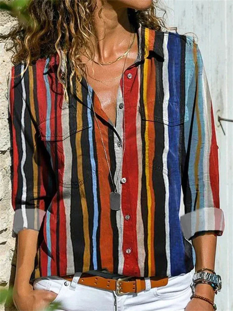 Blouse féminine élégante Séverine, coupe ludique, manches longues, tissu léger, idéal pour un look moderne et estival.