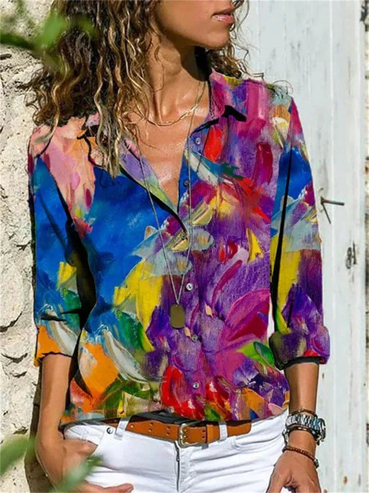 Blouse féminine élégante Séverine, coupe ludique, manches longues, tissu léger, idéal pour un look moderne et estival.