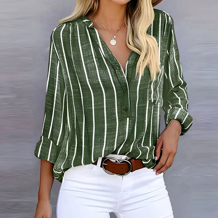 Blouse femme à rayures, manches longues, coupe fluide, élégante et confortable, parfaite pour toutes occasions.