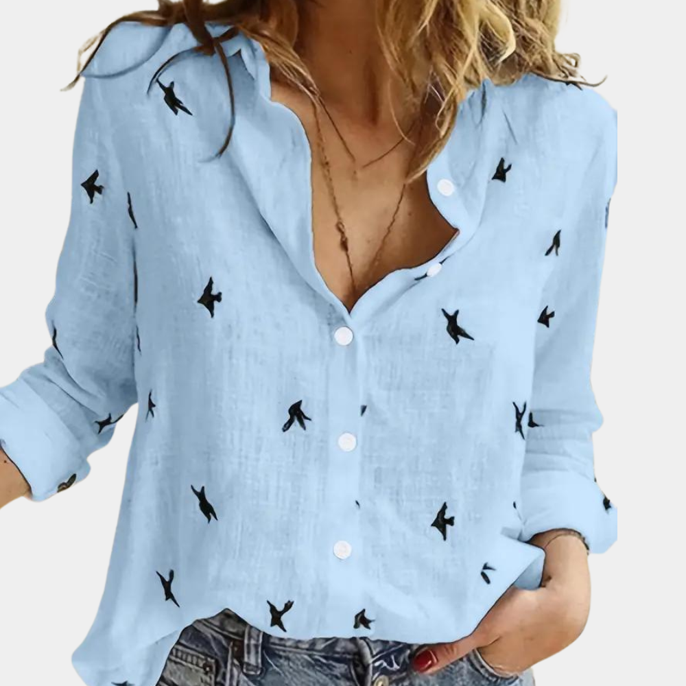"Blouse femme élégante Laumina rose, manches longues, design moderne pour un look polyvalent et sophistiqué."