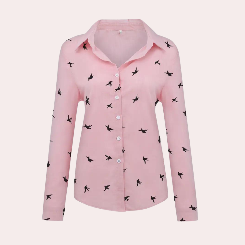 "Blouse femme élégante Laumina rose, manches longues, design moderne pour un look polyvalent et sophistiqué."