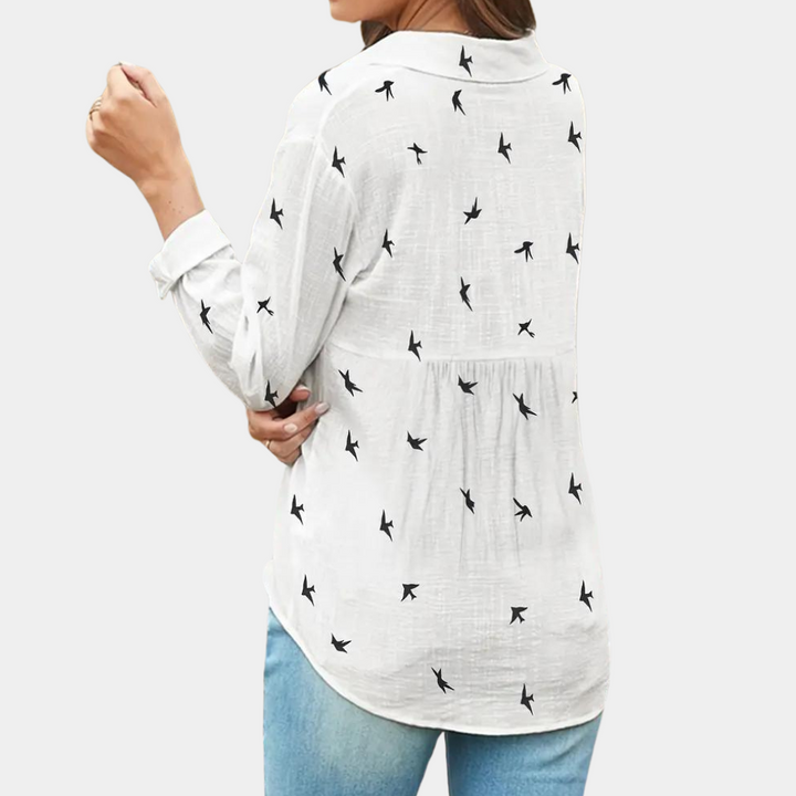 "Blouse femme élégante Laumina rose, manches longues, design moderne pour un look polyvalent et sophistiqué."