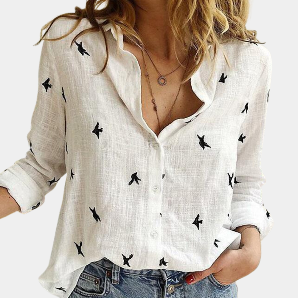 "Blouse femme élégante Laumina rose, manches longues, design moderne pour un look polyvalent et sophistiqué."