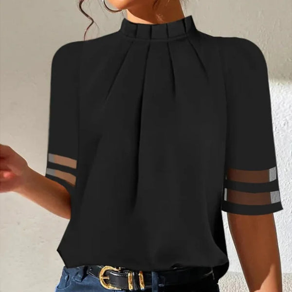 Blouse femme élégante, tissu léger, col classique, manches longues blanches, coupe droite pour confort quotidien et style chi