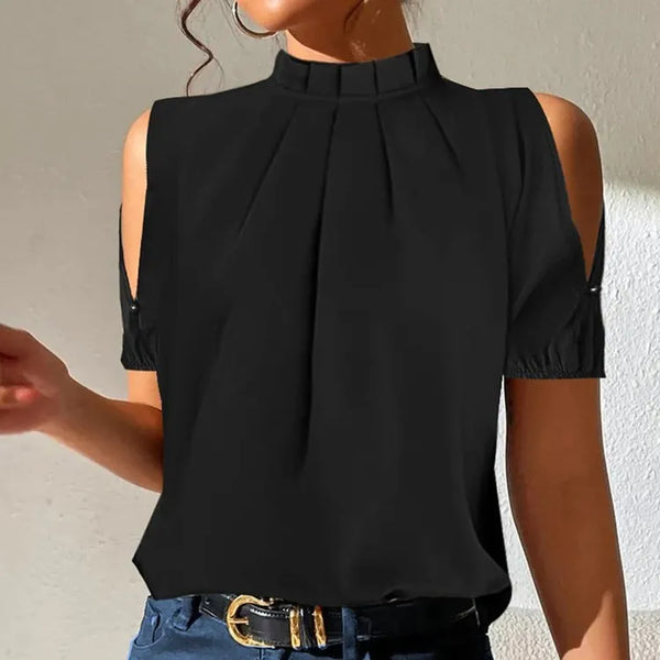 Blouse femme élégante, tissu léger, col classique, manches longues blanches, coupe droite pour confort quotidien et style chi