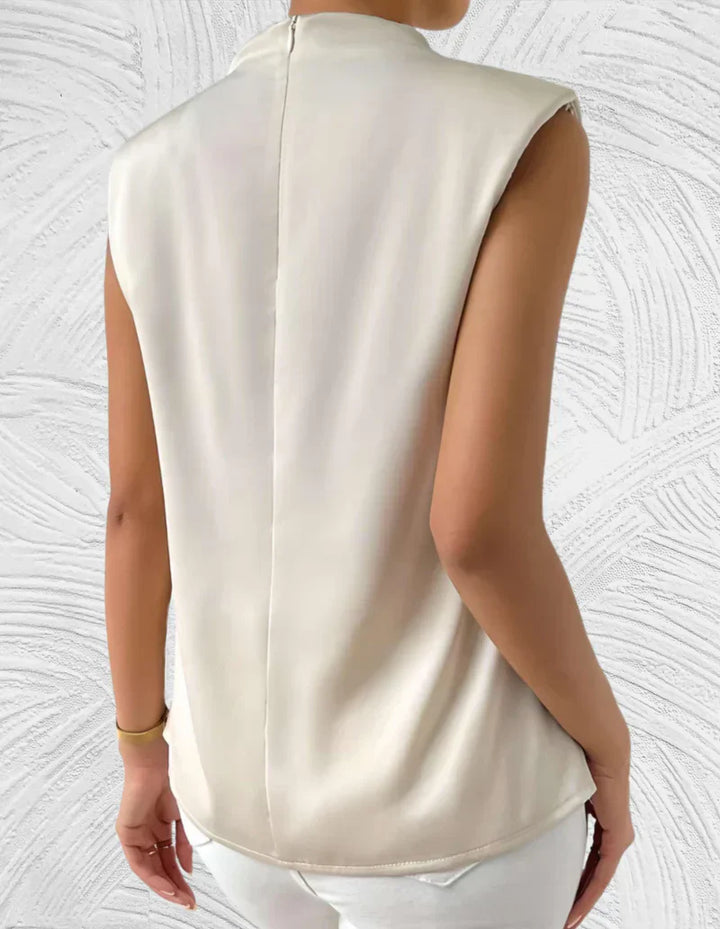 Blouse sans manches pour femme, été, col rond, plis élégants, couleur unie, chic, confortable pour journées ensoleillées.