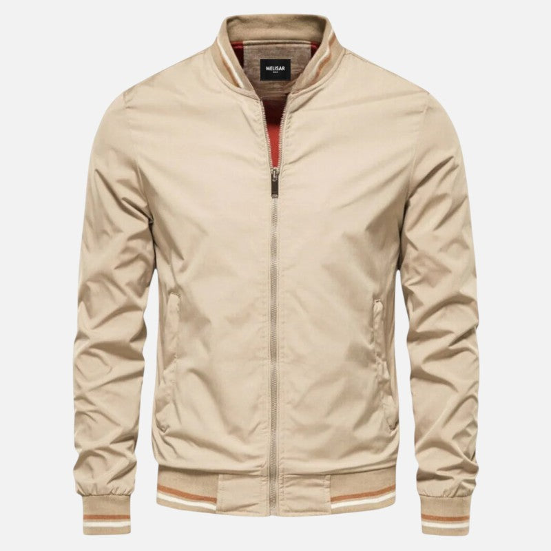 "Blouson bomber homme, design épuré, finitions bicolores, vue de face, style moderne et confort toutes saisons."