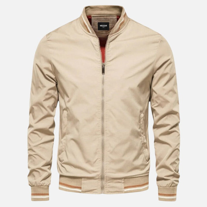 "Blouson bomber homme, design épuré, finitions bicolores, vue de face, style moderne et confort toutes saisons."