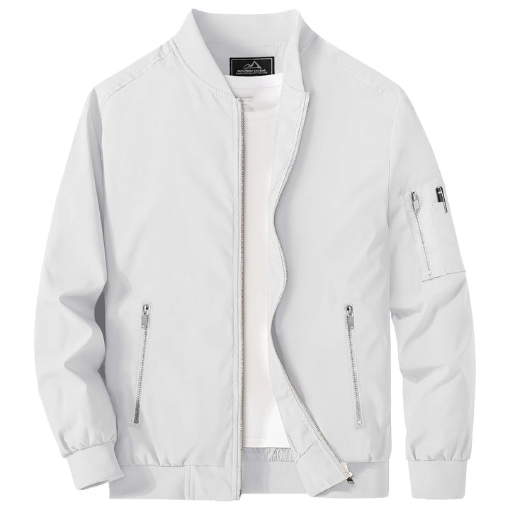 "Blouson bomber léger homme printanier, fermeture éclair, coupe moderne, tissu respirant, couleur bleu royal vibrant."