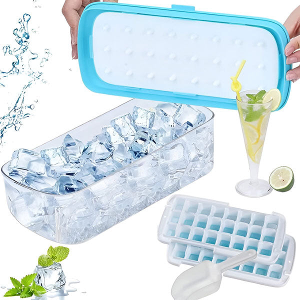 Boîte à glaçons empilable avec couvercle hermétique, design moderne, facile à nettoyer, idéale pour cuisine moderne.