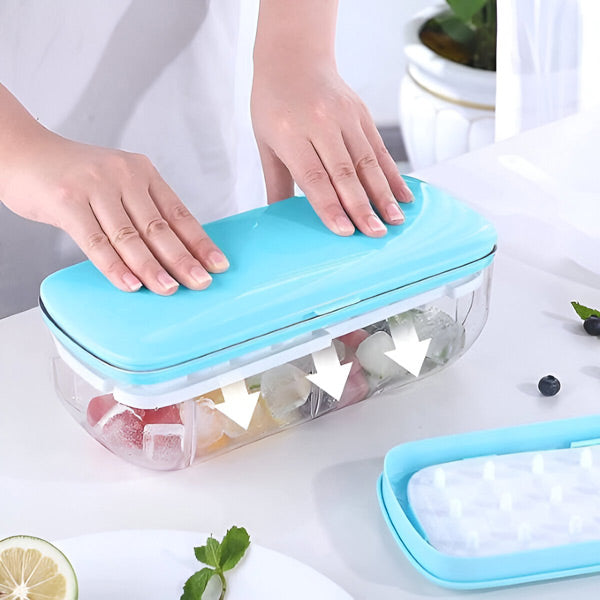 Boîte à glaçons empilable avec couvercle hermétique, design moderne, facile à nettoyer, idéale pour cuisine moderne.