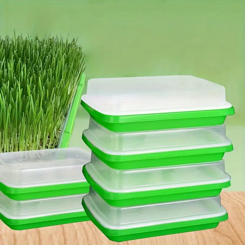 "Boîte germination avec couvercle transparente, double couche pour répartition chaleur et humidité, jardinage DIY."