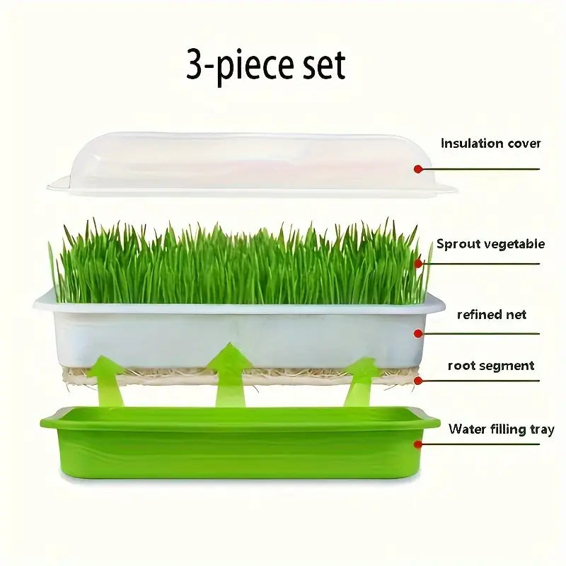 "Boîte germination avec couvercle transparente, double couche pour répartition chaleur et humidité, jardinage DIY."