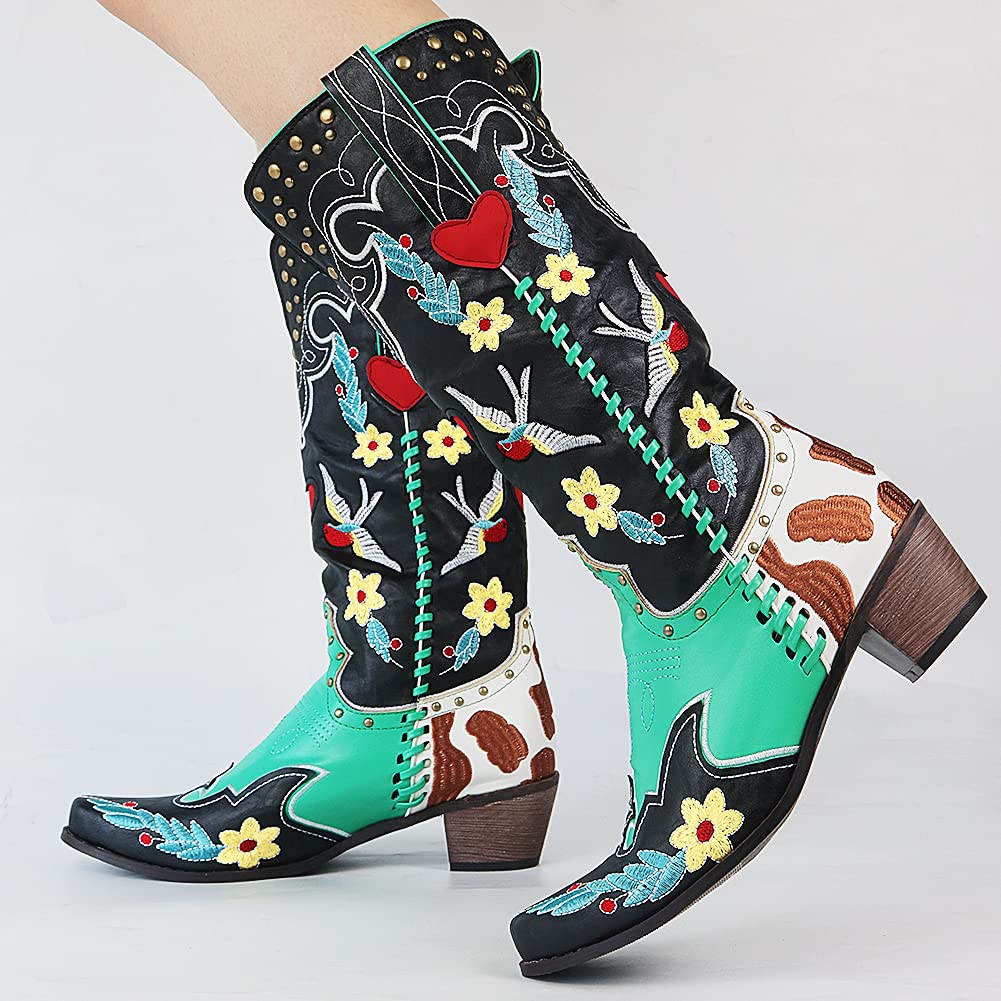 Bottes cowboy en cuir pour femmes, design western chic, semelle ergonomique, couleur marron, confort et élégance intemporelle