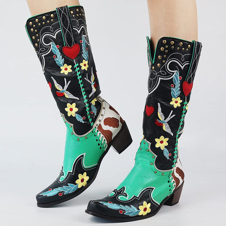 Bottes cowboy en cuir pour femmes, design western chic, semelle ergonomique, couleur marron, confort et élégance intemporelle