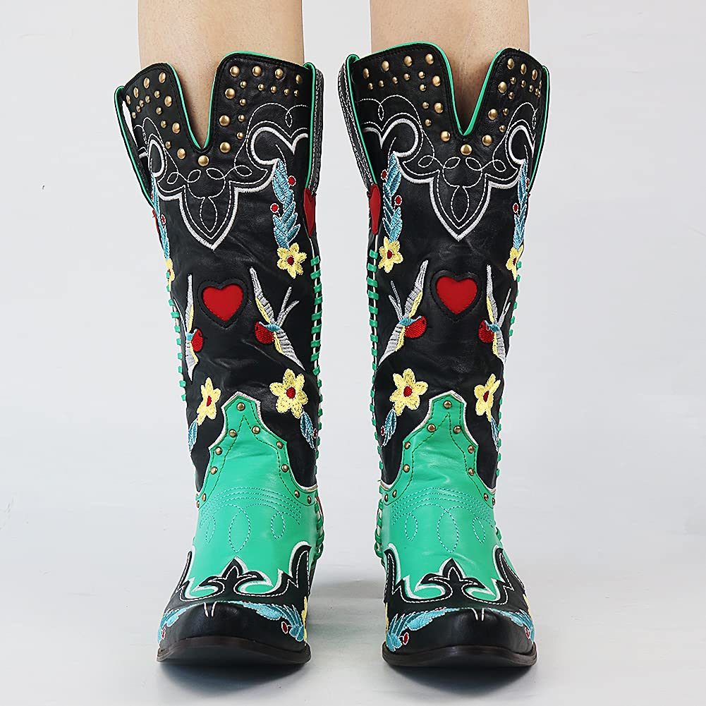 Bottes cowboy en cuir pour femmes, design western chic, semelle ergonomique, couleur marron, confort et élégance intemporelle