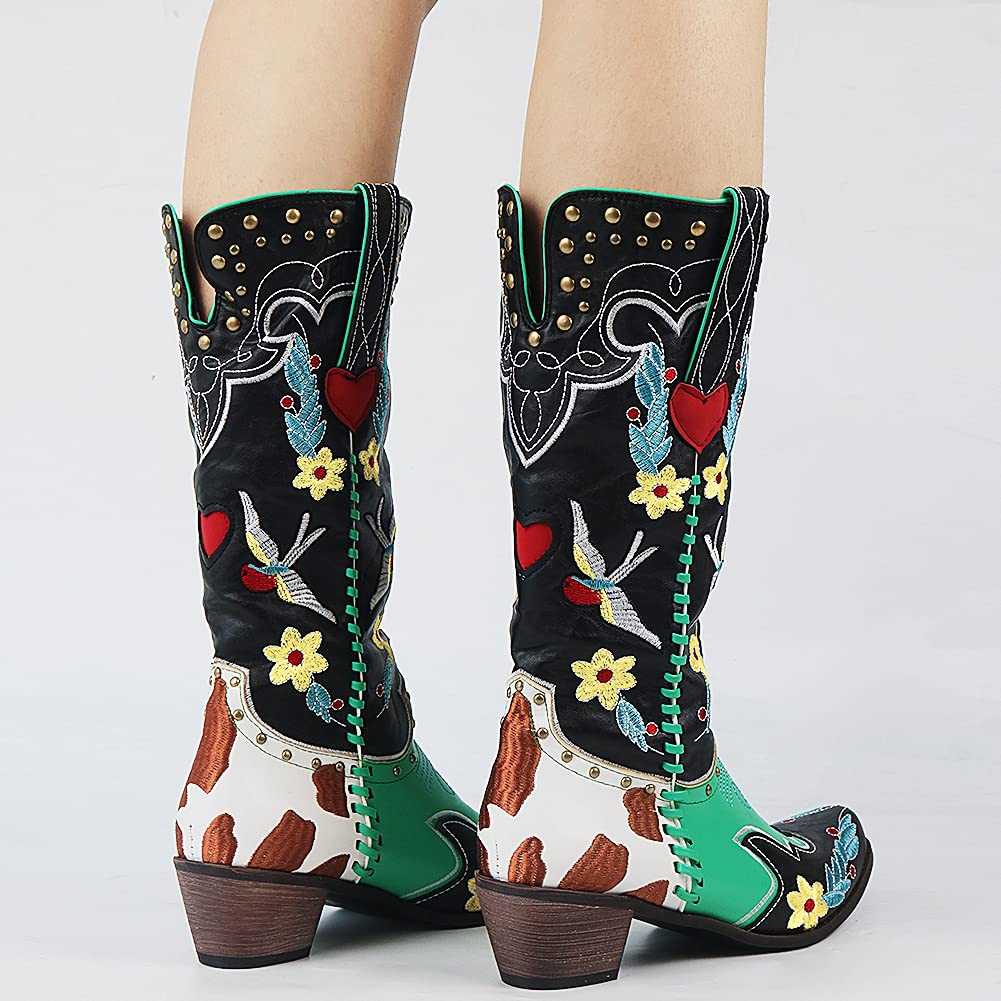 Bottes cowboy en cuir pour femmes, design western chic, semelle ergonomique, couleur marron, confort et élégance intemporelle