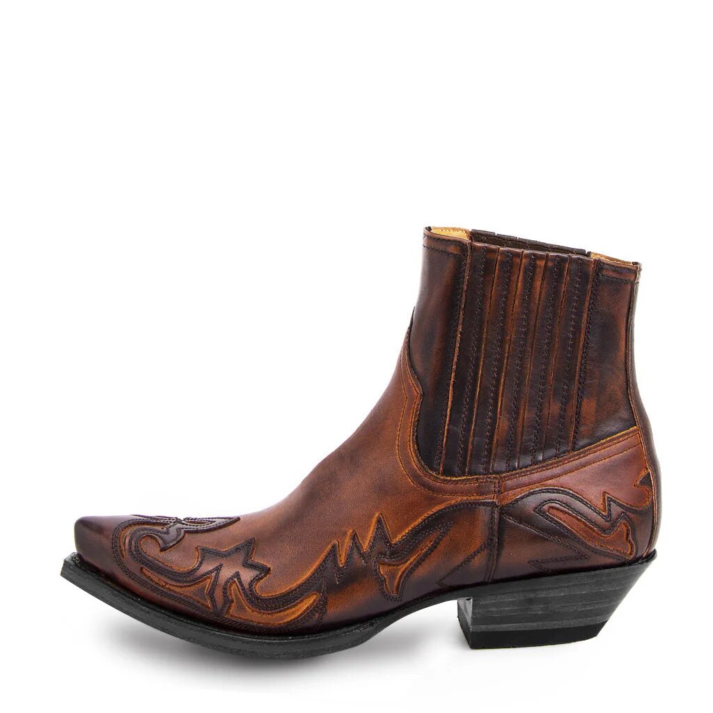 Bottes de cowboy en cuir unisexes avec broderie occidentale, style élégant et pointe effilée.