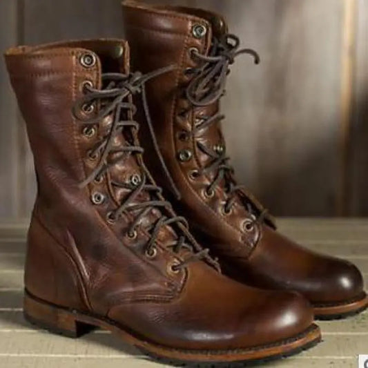 "Bottes femme cuir PU, lacets hauteur cheville, semelle antidérapante, style britannique et coréen élégant."