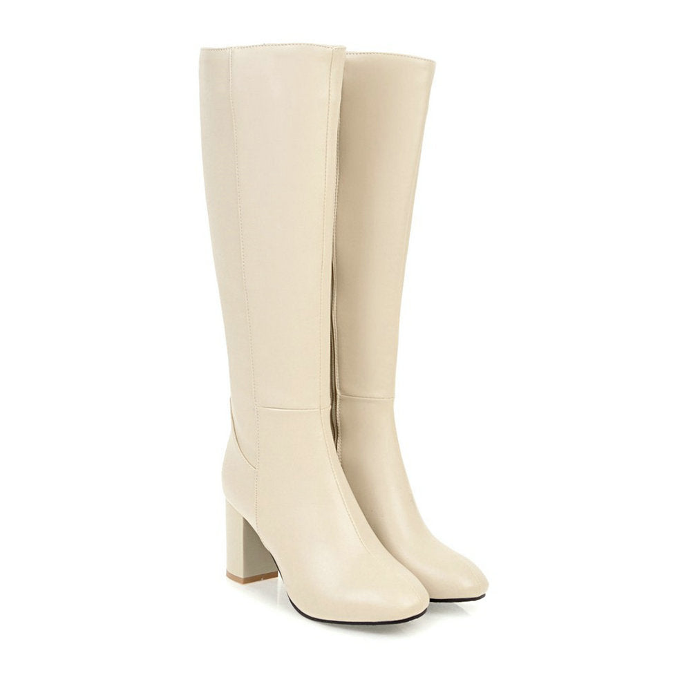 "Bottes hautes femme élégantes, confortables, couleur noire, avec fermeture éclair, silhouette genou pour l'hiver."