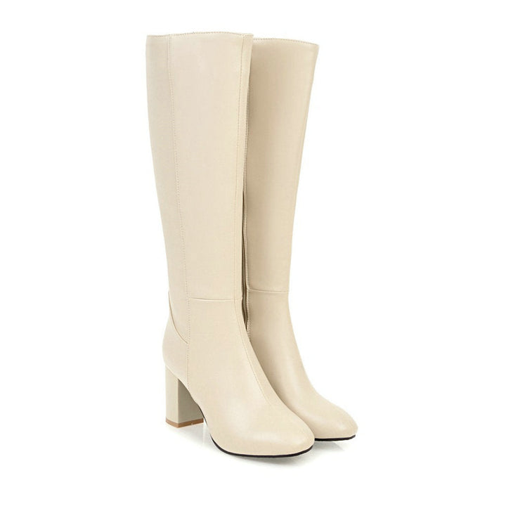 "Bottes hautes femme élégantes, confortables, couleur noire, avec fermeture éclair, silhouette genou pour l'hiver."