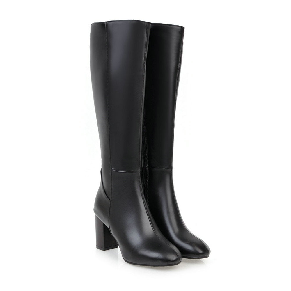 "Bottes hautes femme élégantes, confortables, couleur noire, avec fermeture éclair, silhouette genou pour l'hiver."