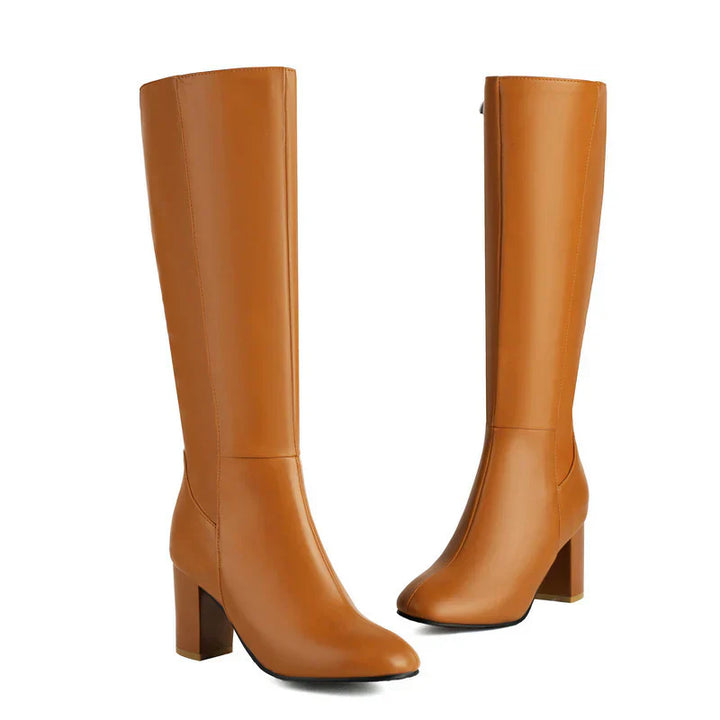 "Bottes hautes femme élégantes, confortables, couleur noire, avec fermeture éclair, silhouette genou pour l'hiver."