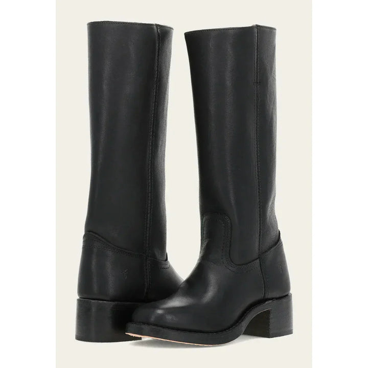 "Bottes hautes pour femmes en cuir avec talon bloc et bout carré, élégance et confort pour toutes occasions."