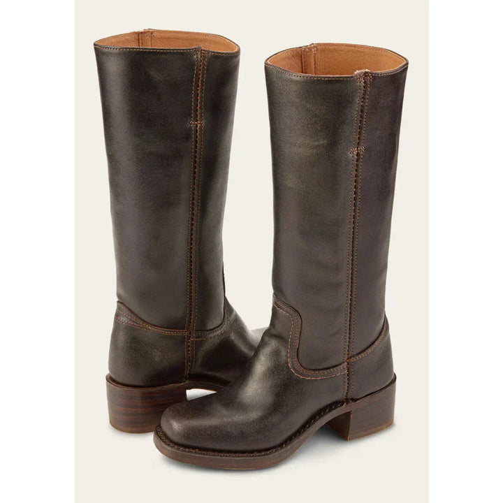 "Bottes hautes pour femmes en cuir avec talon bloc et bout carré, élégance et confort pour toutes occasions."