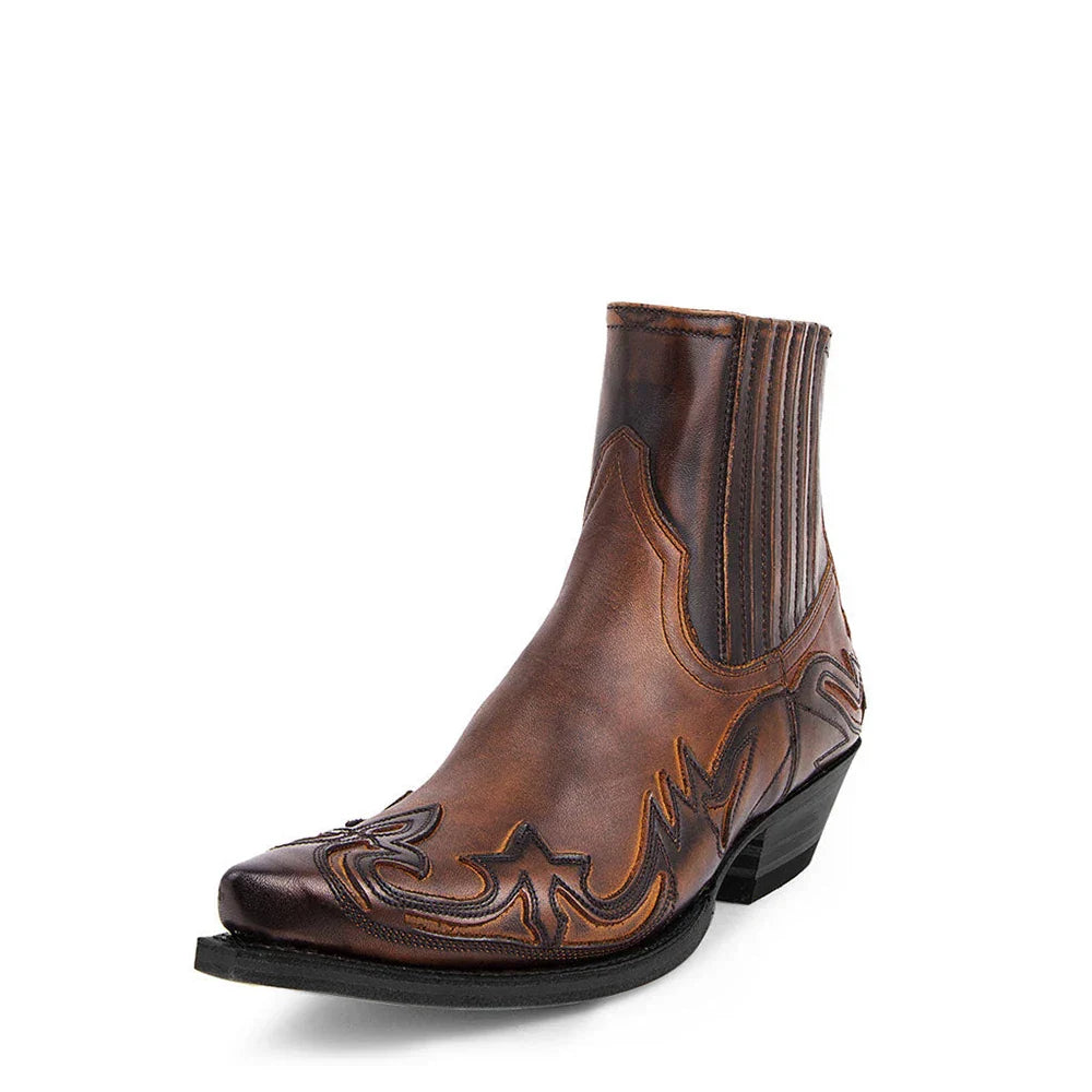"Bottes western à bout pointu avec broderies, talon haut et allure élégante pour un style audacieux et moderne."