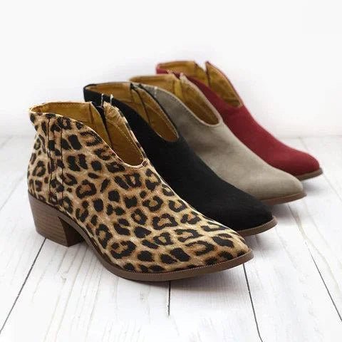 "Bottines femme franges léopard cuir nubuck, talon carré, élégance audacieuse et confort quotidien"