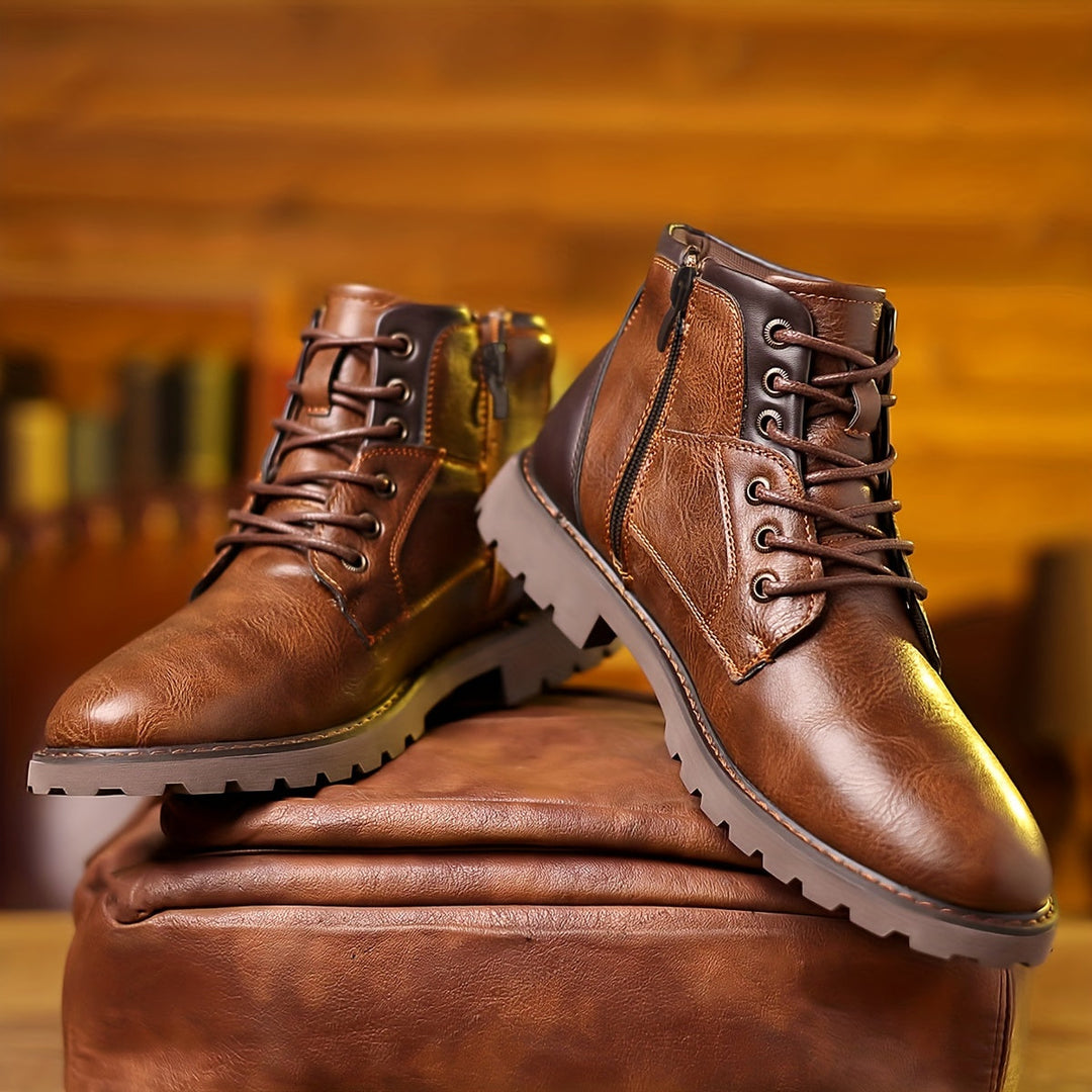 "Bottines homme cuir marron, design élégant, fermeture éclair pour style moderne et polyvalent."