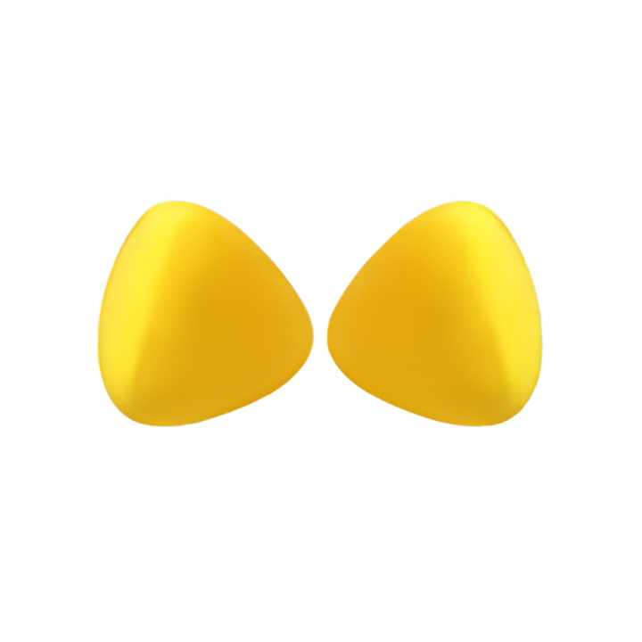 Bouchons d'oreilles silicone hypoallergénique, réduction de bruit 30 dB, jaune et bleu, confort optimal, étui inclus.