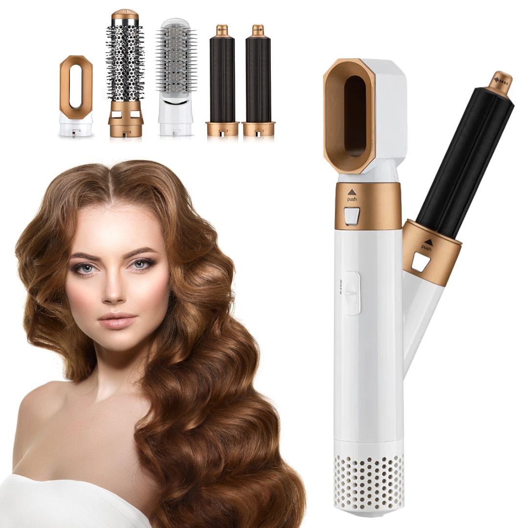 "Boucleur et sèche-cheveux 5 en 1 pour coiffure polyvalente avec embouts en céramique et réglages de température"