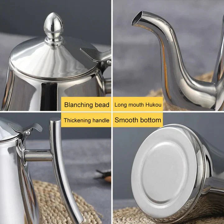 Bouilloire induction en acier inoxydable, haute capacité, filtre intégré, finition élégante idéale pour cuisine moderne.