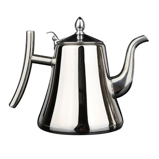 Bouilloire induction en acier inoxydable, haute capacité, filtre intégré, finition élégante idéale pour cuisine moderne.