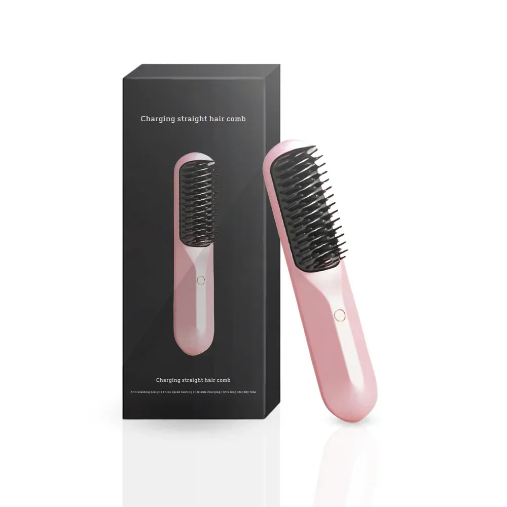 "Brosse à cheveux sans fil noire et rose pour boucles et ondulations, compacte et portable, accessoires pour femmes"