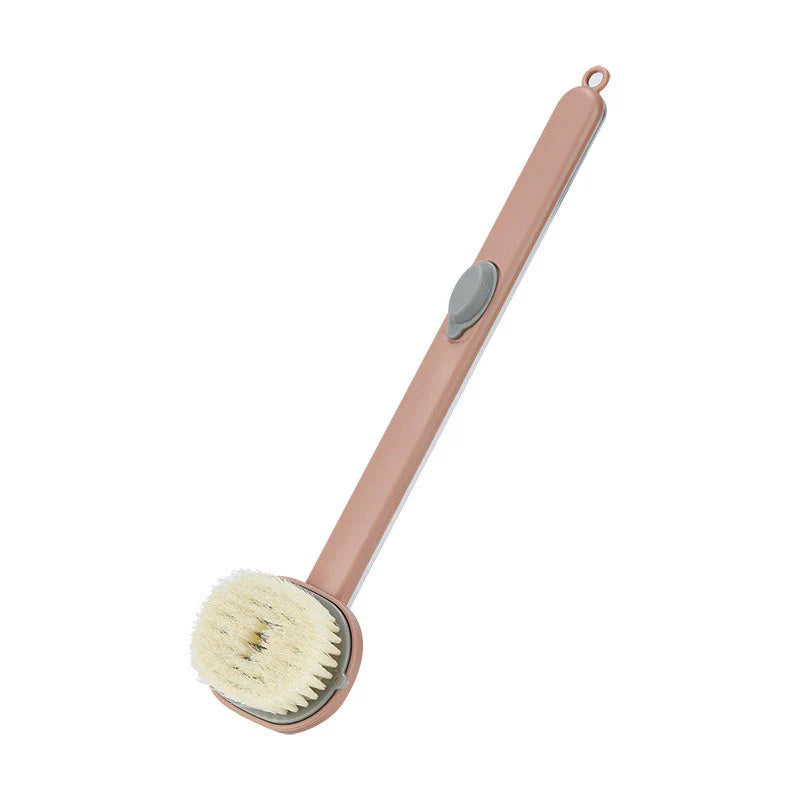 "Brosse de bain ergonomique longue, poils doux, manche antidérapant, facilitant le nettoyage corporel complet sous la douche.