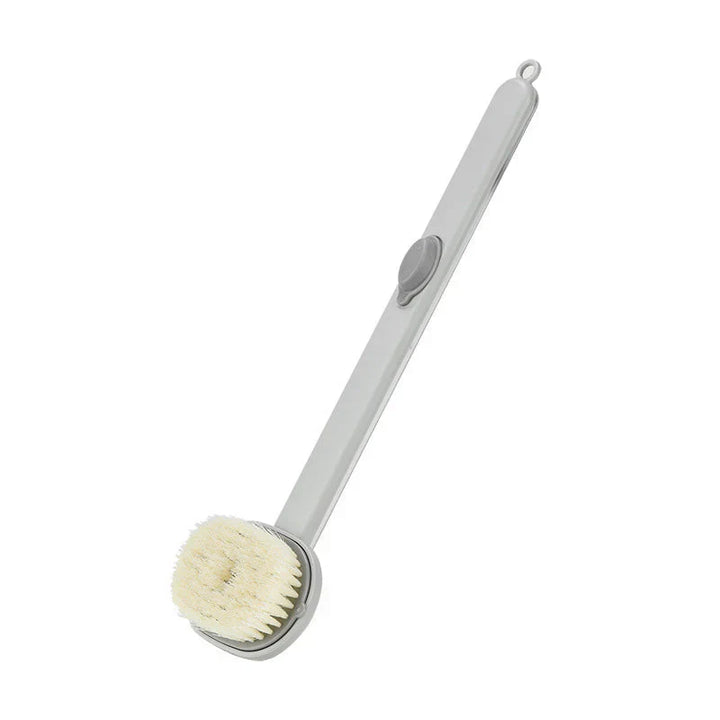 "Brosse de bain ergonomique longue, poils doux, manche antidérapant, facilitant le nettoyage corporel complet sous la douche.