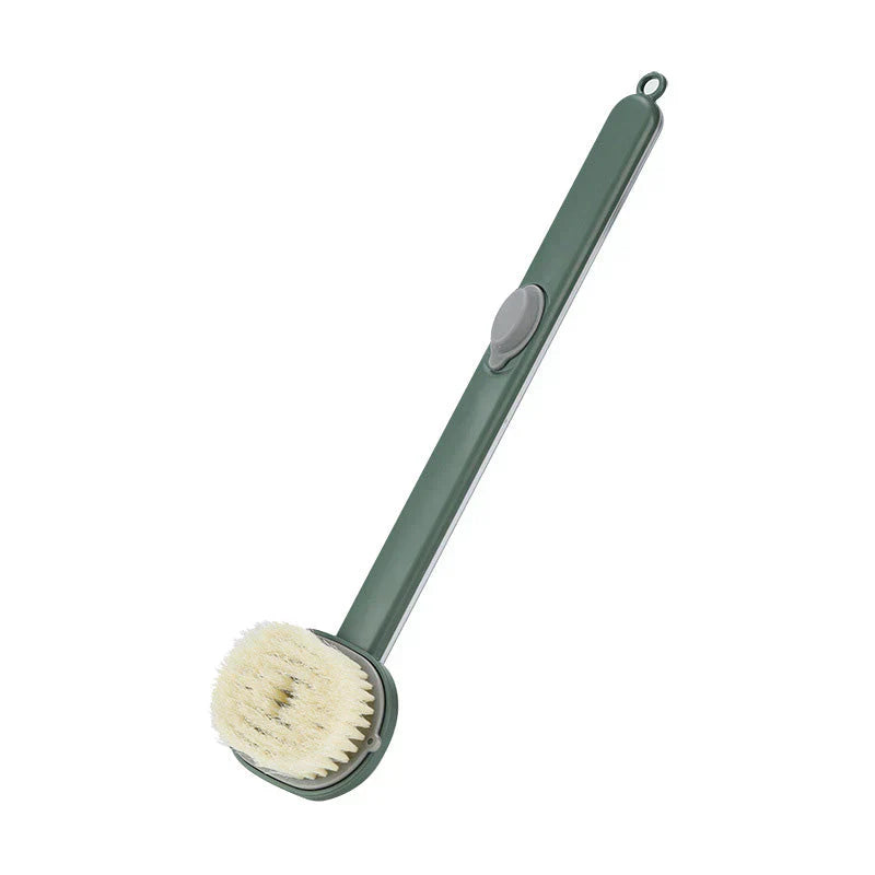 "Brosse de bain ergonomique longue, poils doux, manche antidérapant, facilitant le nettoyage corporel complet sous la douche.