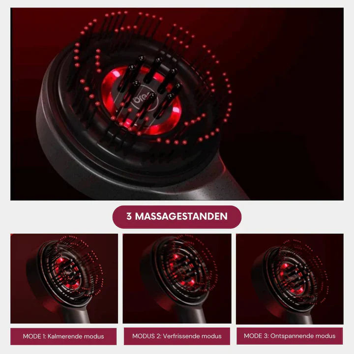 "Brosse de massage scalp électrique avec LED, design ergonomique, modes variés, idéale pour soin capillaire détente."