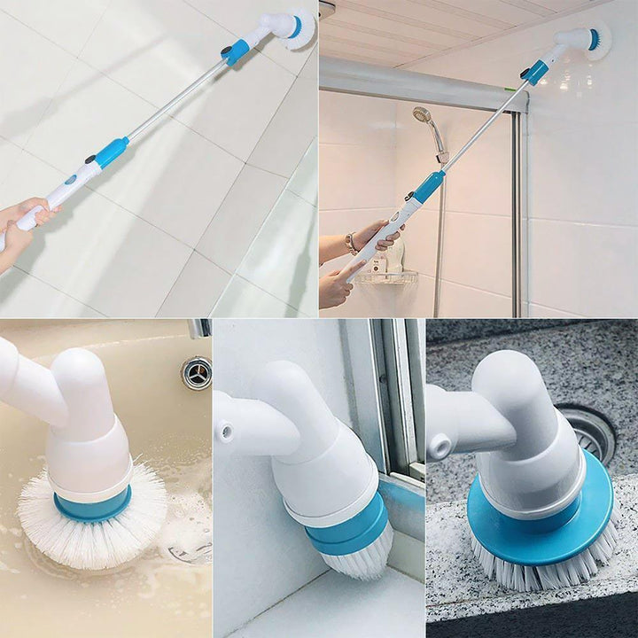 "Brosse de nettoyage électrique ergonomique réutilisable avec poignée blanche et tête rotative pour surfaces multiples"