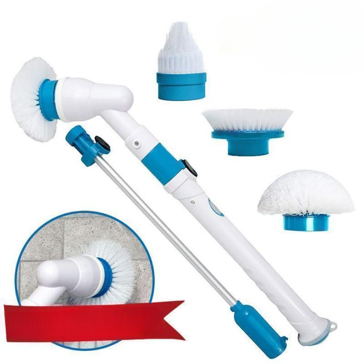 "Brosse de nettoyage électrique ergonomique réutilisable avec poignée blanche et tête rotative pour surfaces multiples"