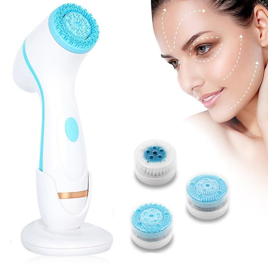 Brosse nettoyante visage 3-en-1 avec têtes nano-poils et silicone, parfait pour peau radieuse et nettoyage en profondeur.